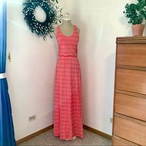 Striped halter back maxi dress